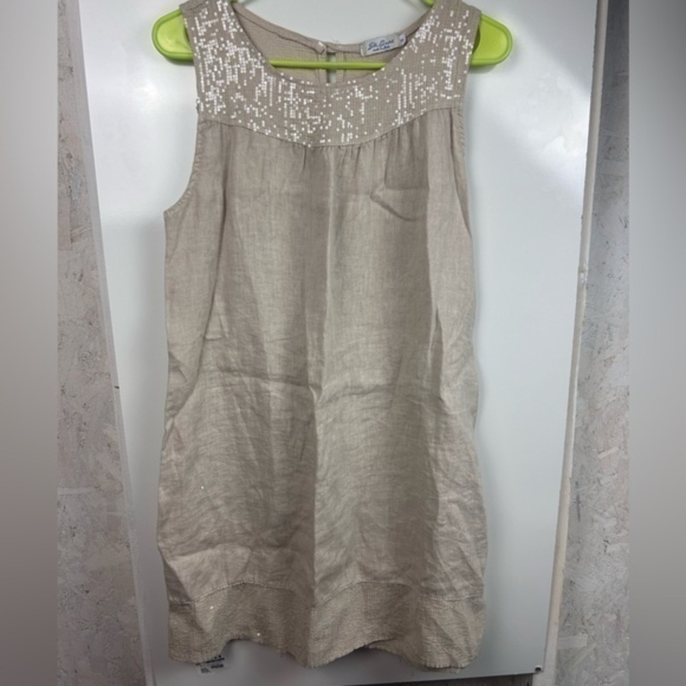 Blu Orchid Linen Dress‎ Sequins Sleeveless Sundress